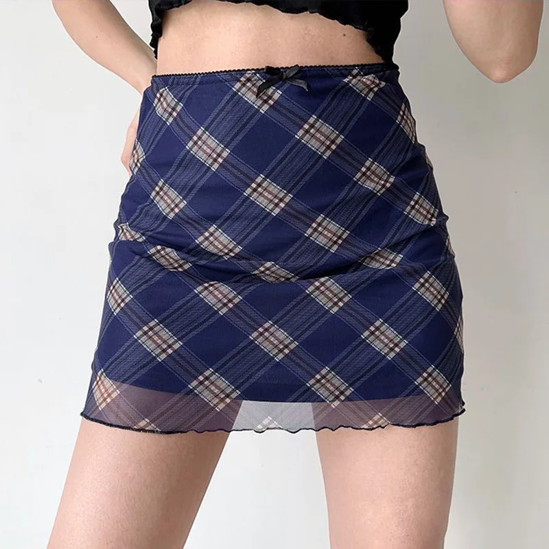 American Retro 2024 Summer Woman Plaid Mesh High Waist A-line Skirt Elegant Chic Street Versatile Slim Short Hip Wrapped Skirt