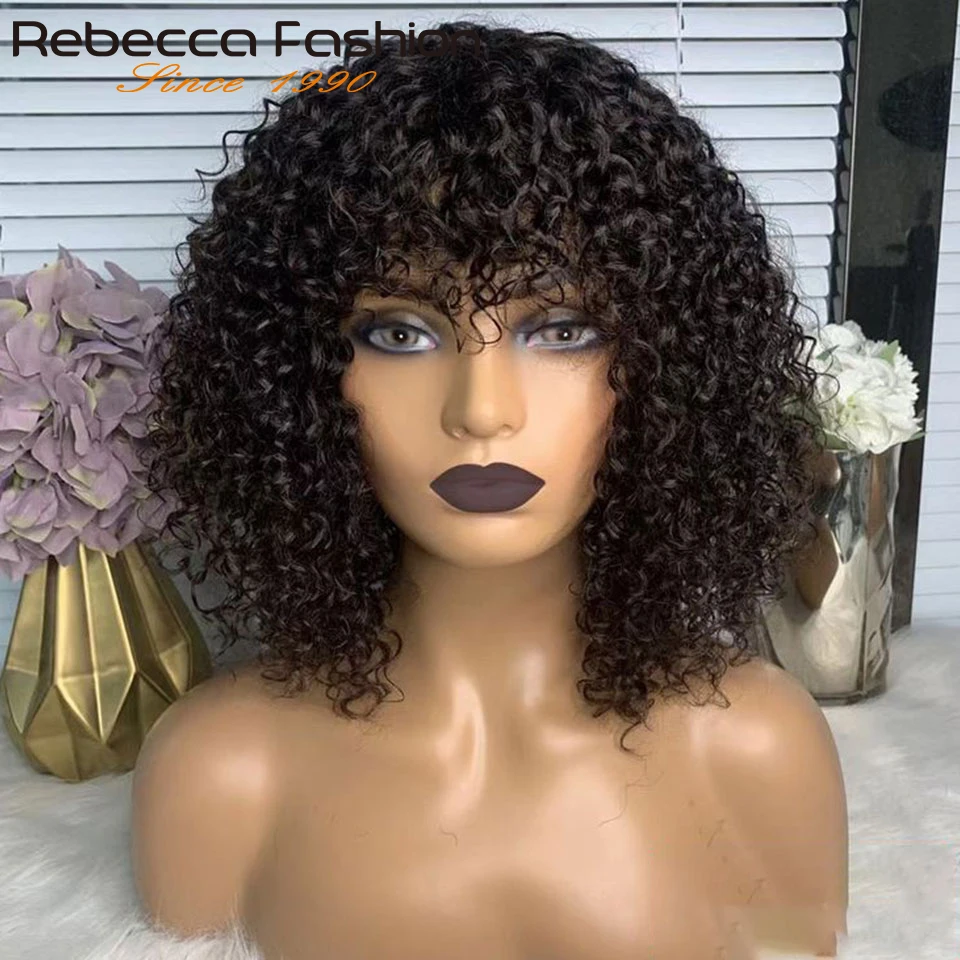 Pixie Bob Cut Jerry Curly Short Human Hair Wigs With Bangs Brazil Short Wigs For Women Highlight Blonde Colored Human Hair Wigs