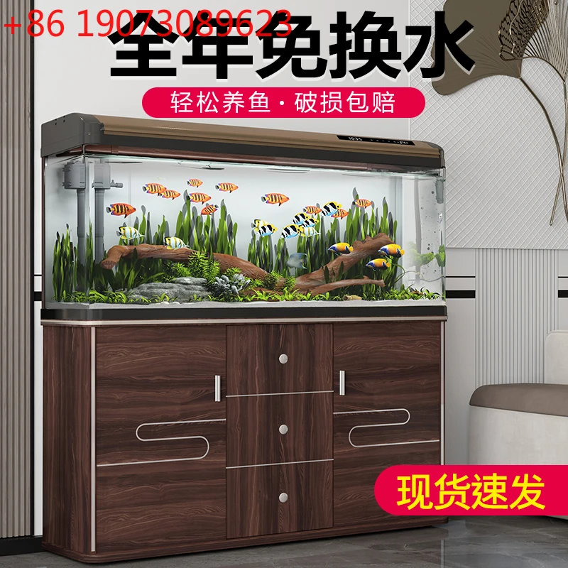 

Living room household floor-to-ceiling glass small goldfish tank lazy ecological water-free aquarium with bottom cabinet