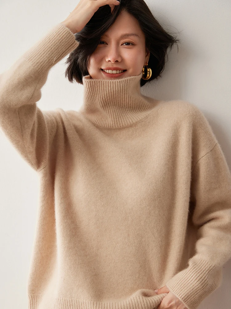 

Women's Thick Pullover Autumn Winter 100% Cashmere Knitted Sweater Female Grace Casual Clothing High Quality Cashmere Chic Tops
