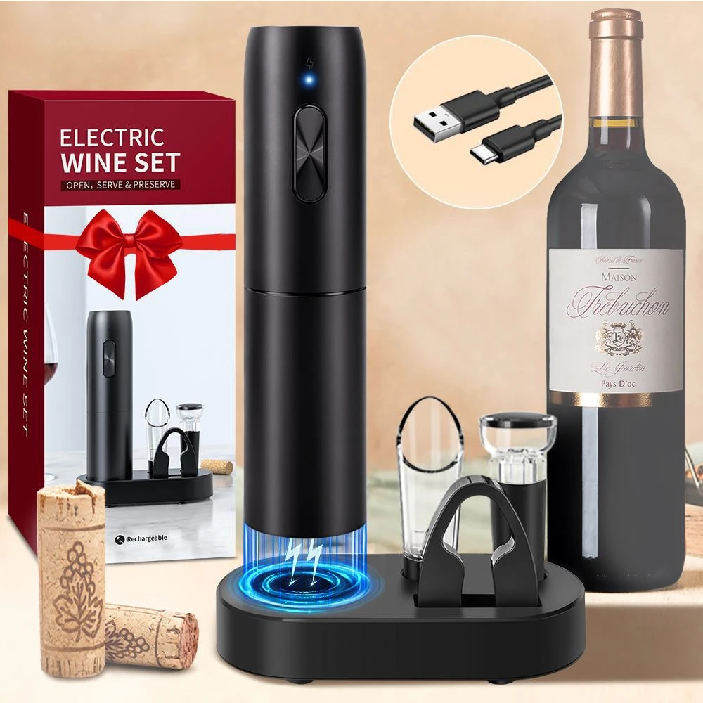Otwieracz do butelek wina elektryczny automatyczny otwieracz do wina z czerwonego korkociąg do wina z baza do ładowania produkty kuchenne narzędzia winiarskie