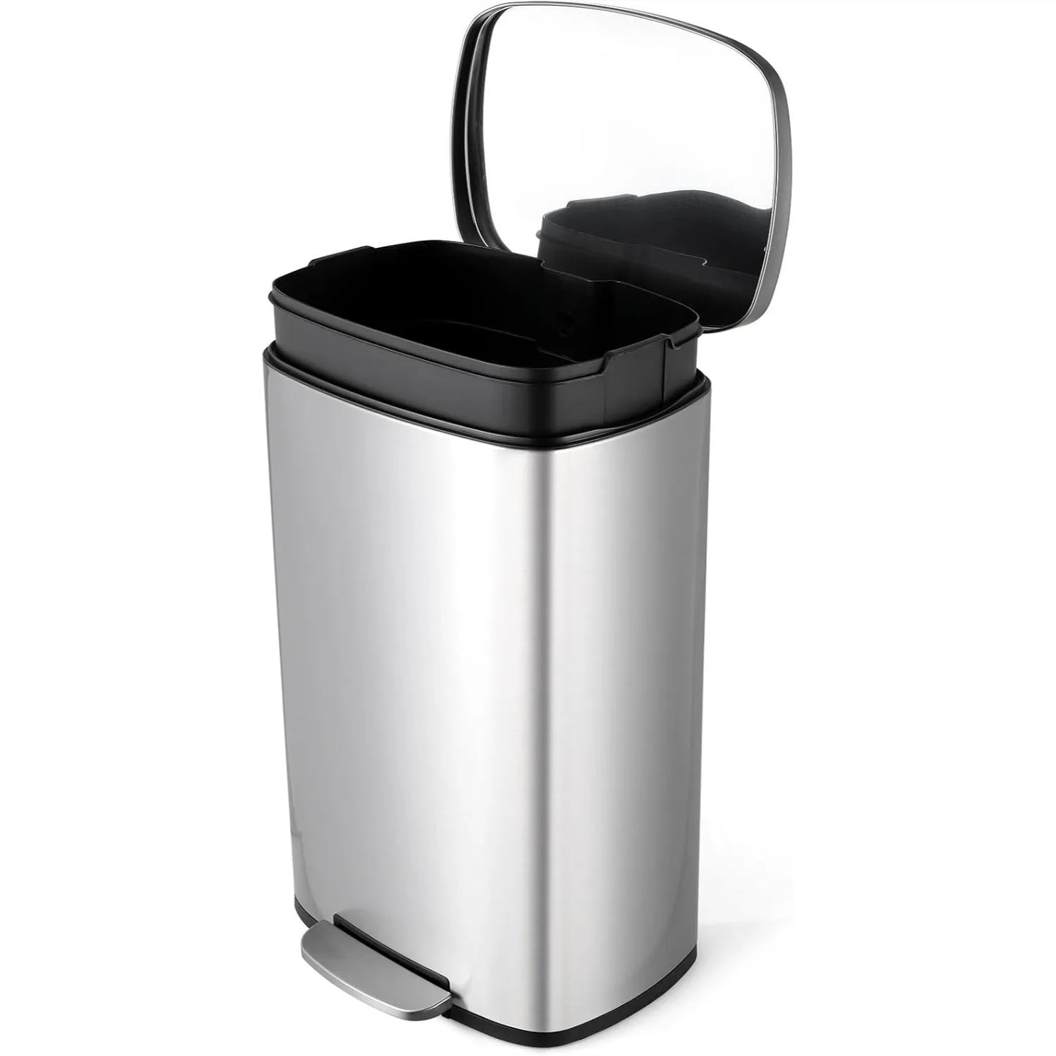 

30L Stainless Steel Kitchen Trash Can with Soft Close Lid and Step Pedal for Home Office