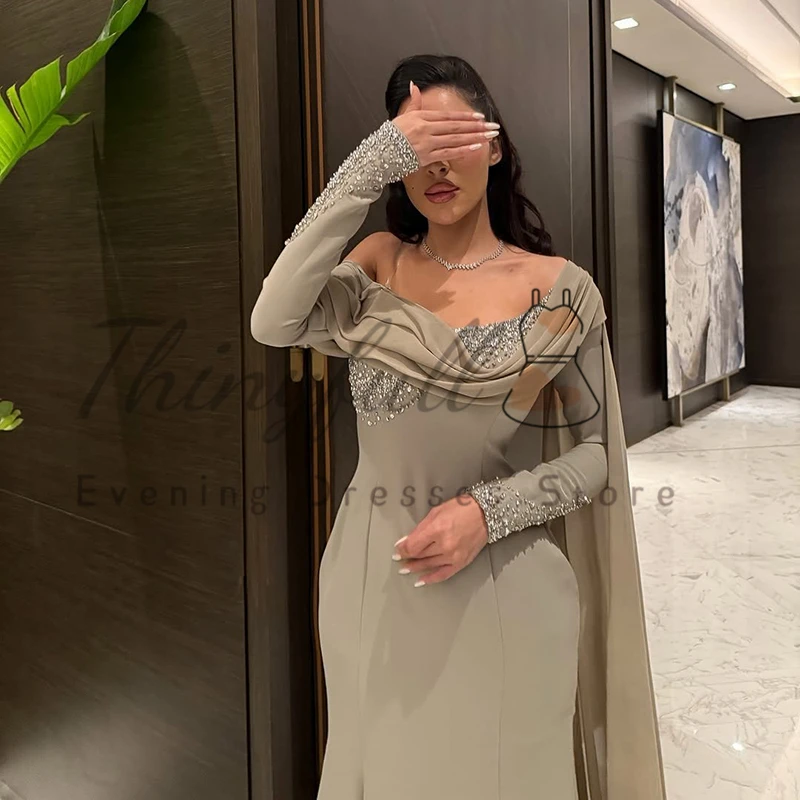 Thinyfull Saudi Arabia Mermaid Prom Evening Dresses Long Sleeve Beadings Night Party Dress 2025 Cocktail Prom Gowns Customized image 3