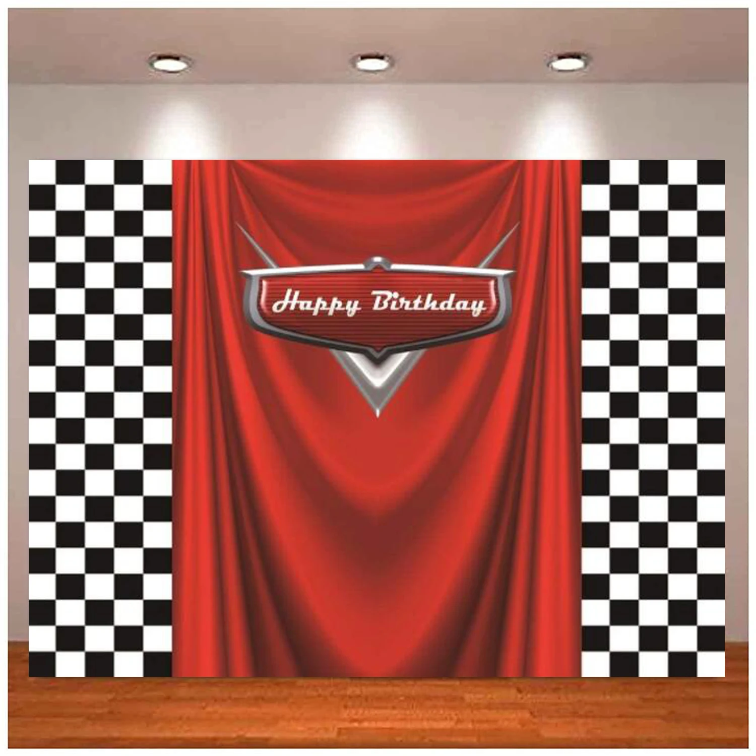 

Car Black White Grid Red Photography Backdrop Racing Flag Red Photo Background For Happy Birthday Party Banner Photo Booth Prop