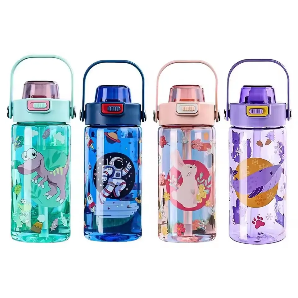 

600ml Cute Kids Water Bottle with Straw Outdoor Portable Leakproof Plastic Water Bottle Summer Kids Water Cup Students Drinkware