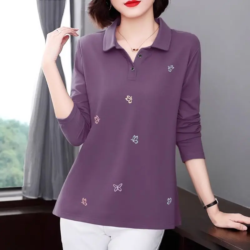 Long Sleeved T-shirt for Women Spring Autumn Collection Trend Ystylish. Mom's Lapel Polo Shirt Oversized Loose Top Base Shirt