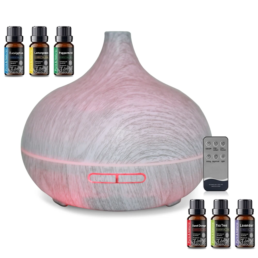 550ml Ultrasonic Aromatherapy Diffuser with Wood Grain Design, Remote & Auto Shut-Off for Bedroom & Office