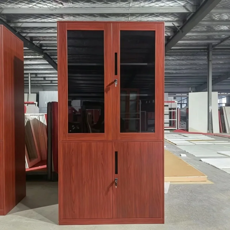 LH File Cabinet Steel Office Cabinet Imitation Wood Grain Books Data Storage File with Lock