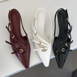 Aneikeh 2025 Designer Buckle Strap Narrow Band Pumps Women Sexy Pointed Toe Thin Heels Wedding Banquet Dress Mule Ladies Shoes
