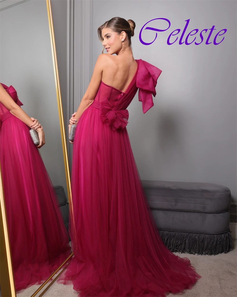 ที่กําหนดเอง Elegant หนึ่งไหล่ Organza ชุดราตรีคลาสสิกแขนกุดชุดราตรีหรูหราด้านข้างชุดพิเศษ