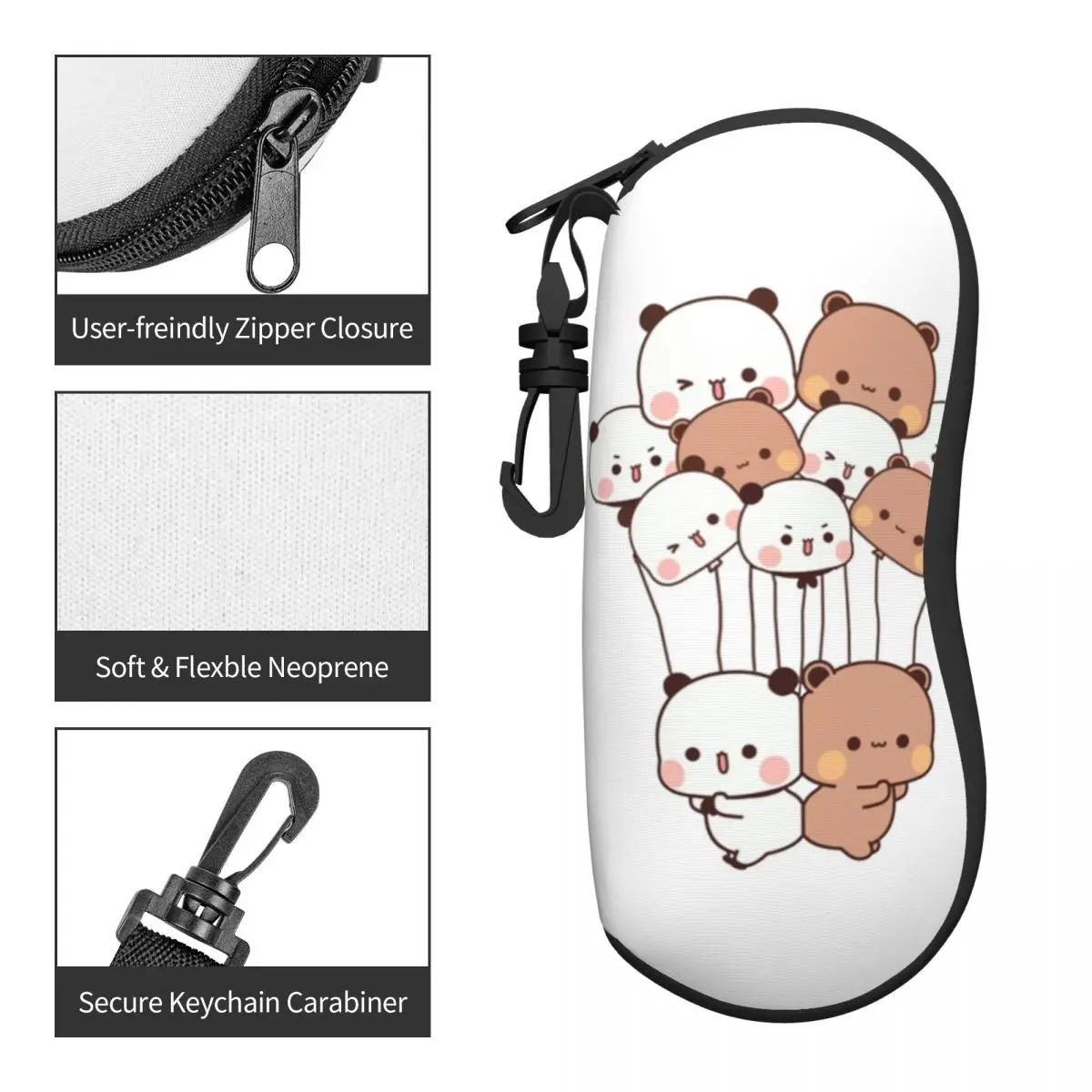 Bubu And Dudu Vertical Glasses Case Panda bear hugs love Male Female Zipper Sunglasses Pouch Trend Pocket Eyeglasses Box