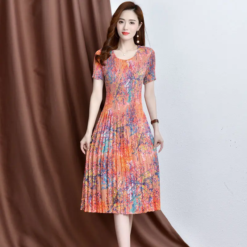 Pleated tie dyed elegant pleated skirt with various colors, fashionable dress for foreign trade  bodycon dress