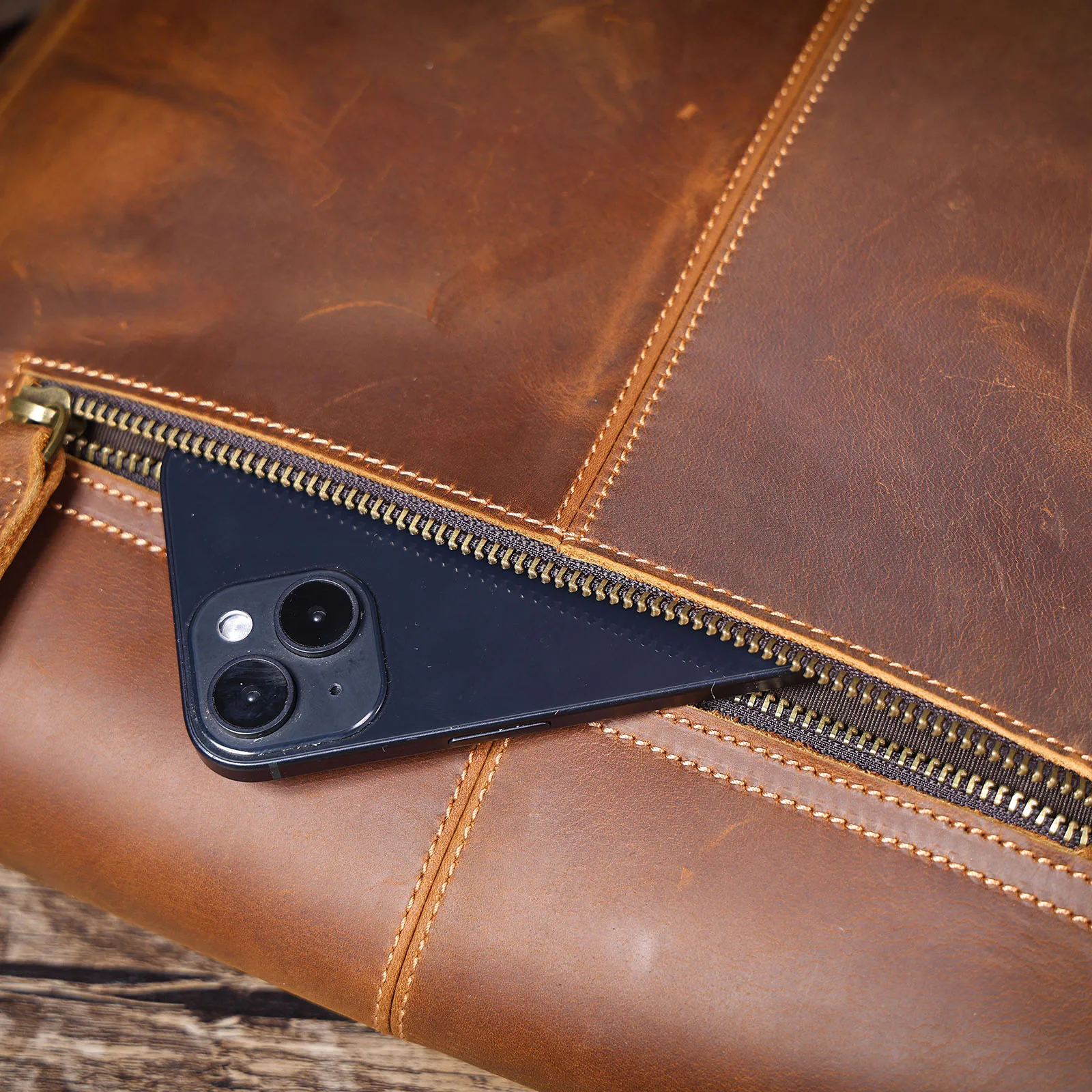Vintage Herren-Aktentasche aus echtem Leder, 15-Zoll-Laptoptasche, Messenger-Taschen für Arbeit und Business, Crazy Horse Rindsleder-Handtasche für Männer, La – Detail 19