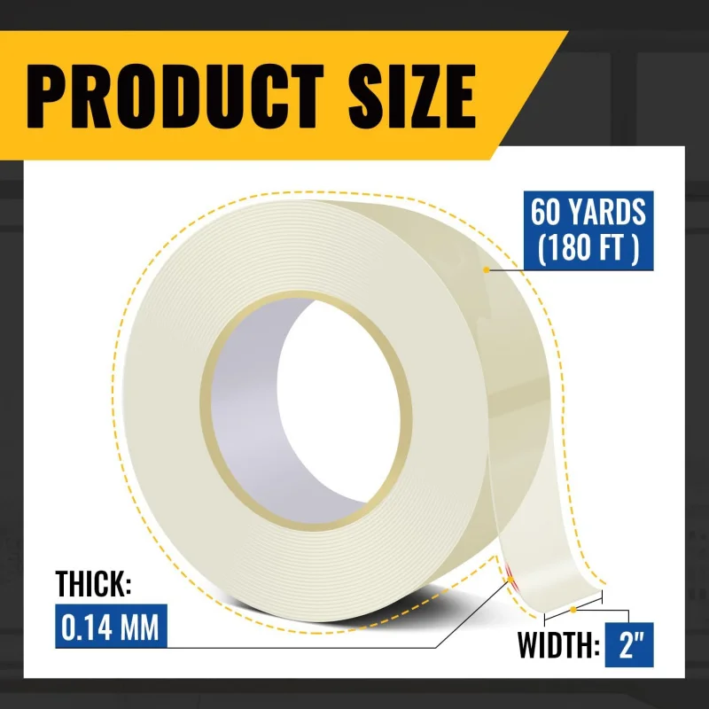 Fita transparente para vedação climática de janela, 2 polegadas x 180 pés (60 jardas) transparente, isolamento e AC