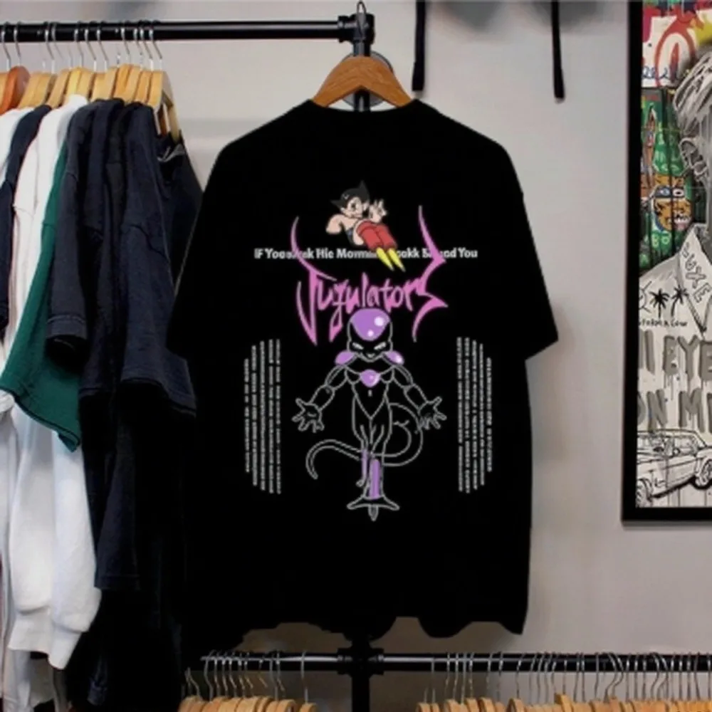 

Мужская повседневная свободная оригинальная одежда для пар с короткими рукавами Dragon Ball Frieza в американском стиле ретро с короткими рукавами