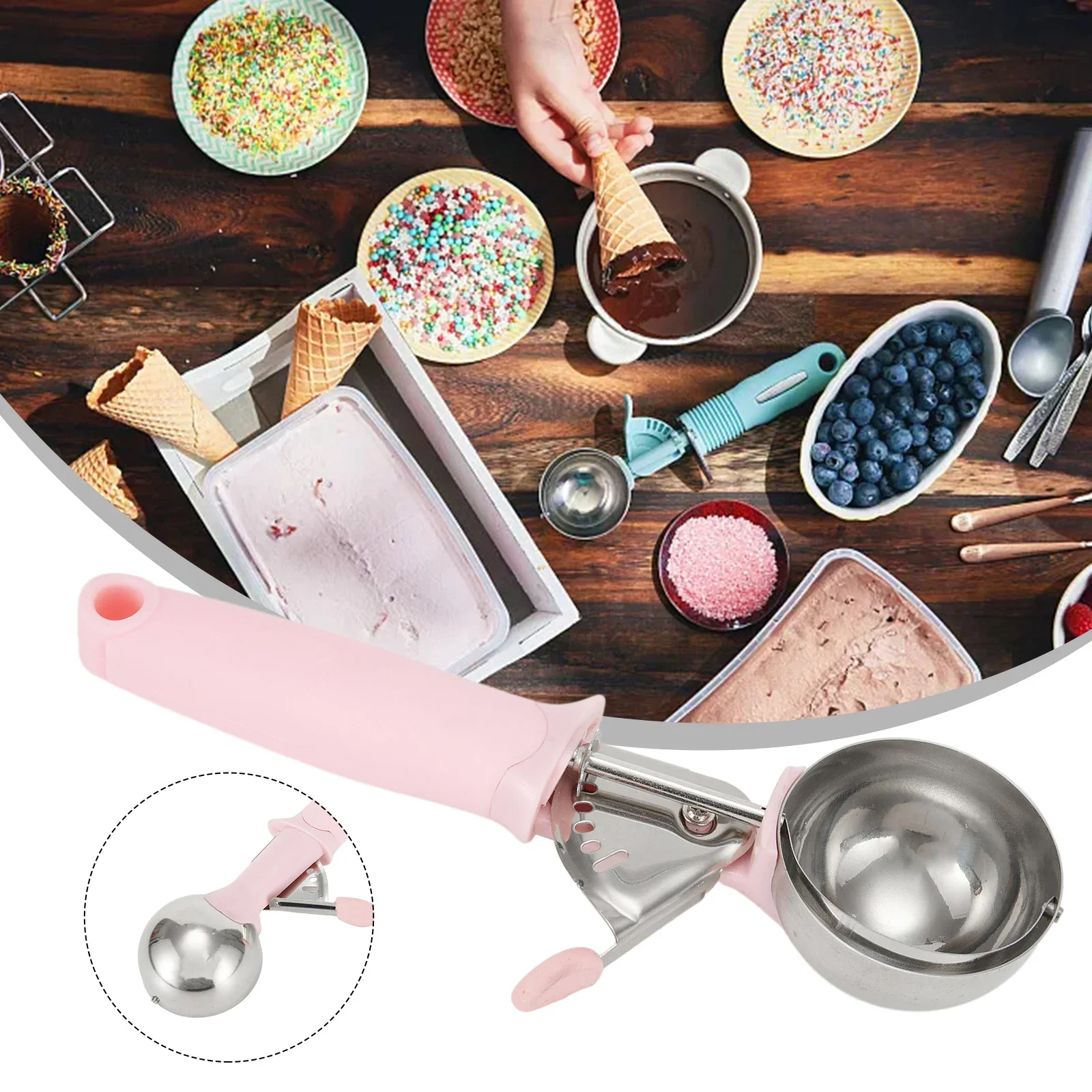 Ice Ball Maker Ice Cream Spoon Pink Sorbet Stainless Steel Batter Black Easy To Hold Household Gadgets Long Handle