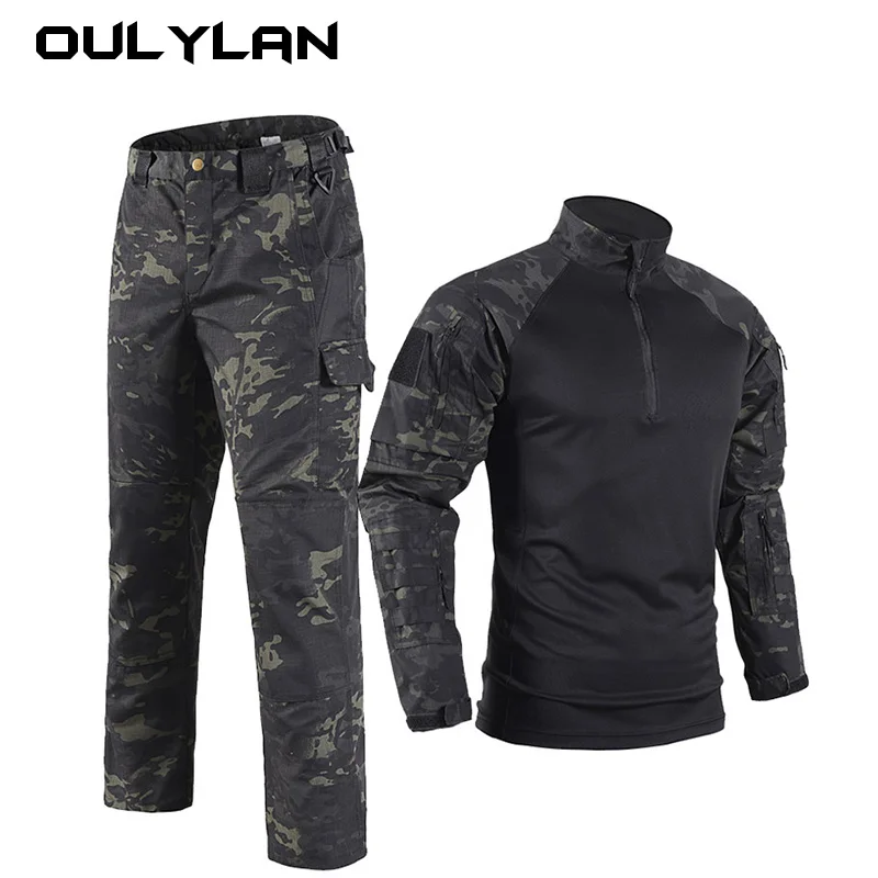 

Oulylan Camouflage Tactical Combat Uniform Shirt Wear Resistant Airsoft Paintball Cotton Men Clothing Hunting Clothes Suit