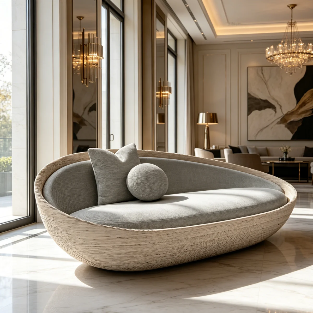 ！@Wooden Lounge Sofa with Soft Cushion Ideal for Living Room Resort Relaxation Hotel Guesthouse
