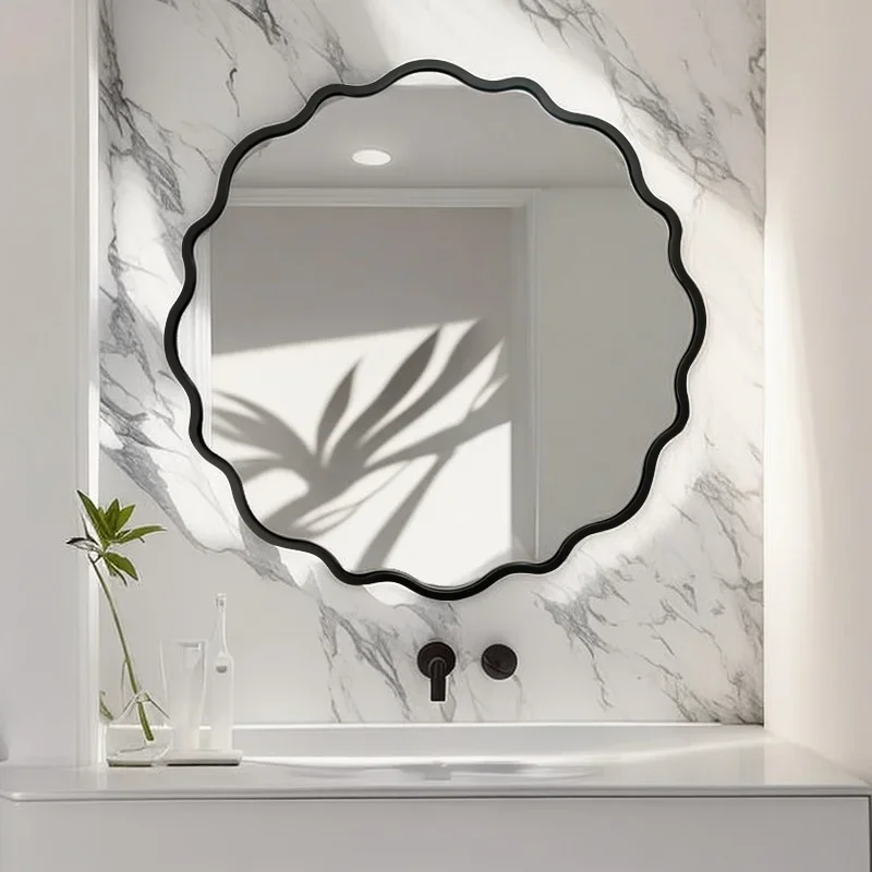 

LJYFrench Retro Smart Bathroom Mirror American Wall-Mounted Washroom Vanity Round Bedroom Dressing Mirror