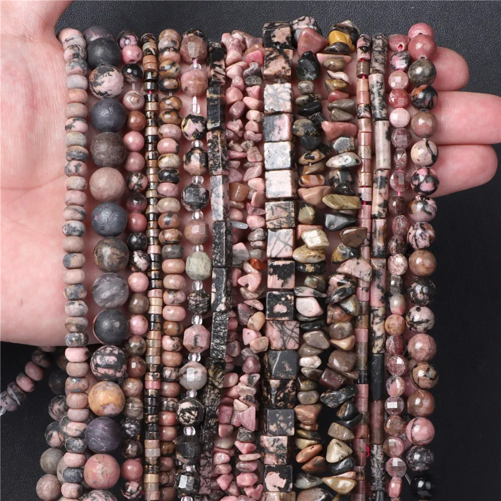 Wholesale Natural Rhodonite Stone Beads Black Lace Minerals Round Tube Loose Stones Bead For Jewelry Making DIY Couple Bracelets