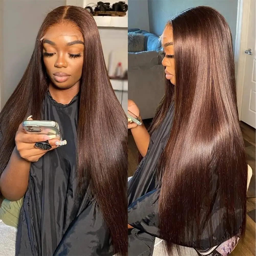 

Chocolate Brown 13x4 Lace Front Wig Human Hair 4# Chocolate Brown Human Hair Wigs Pre Plucked with Baby Hair 180% Density