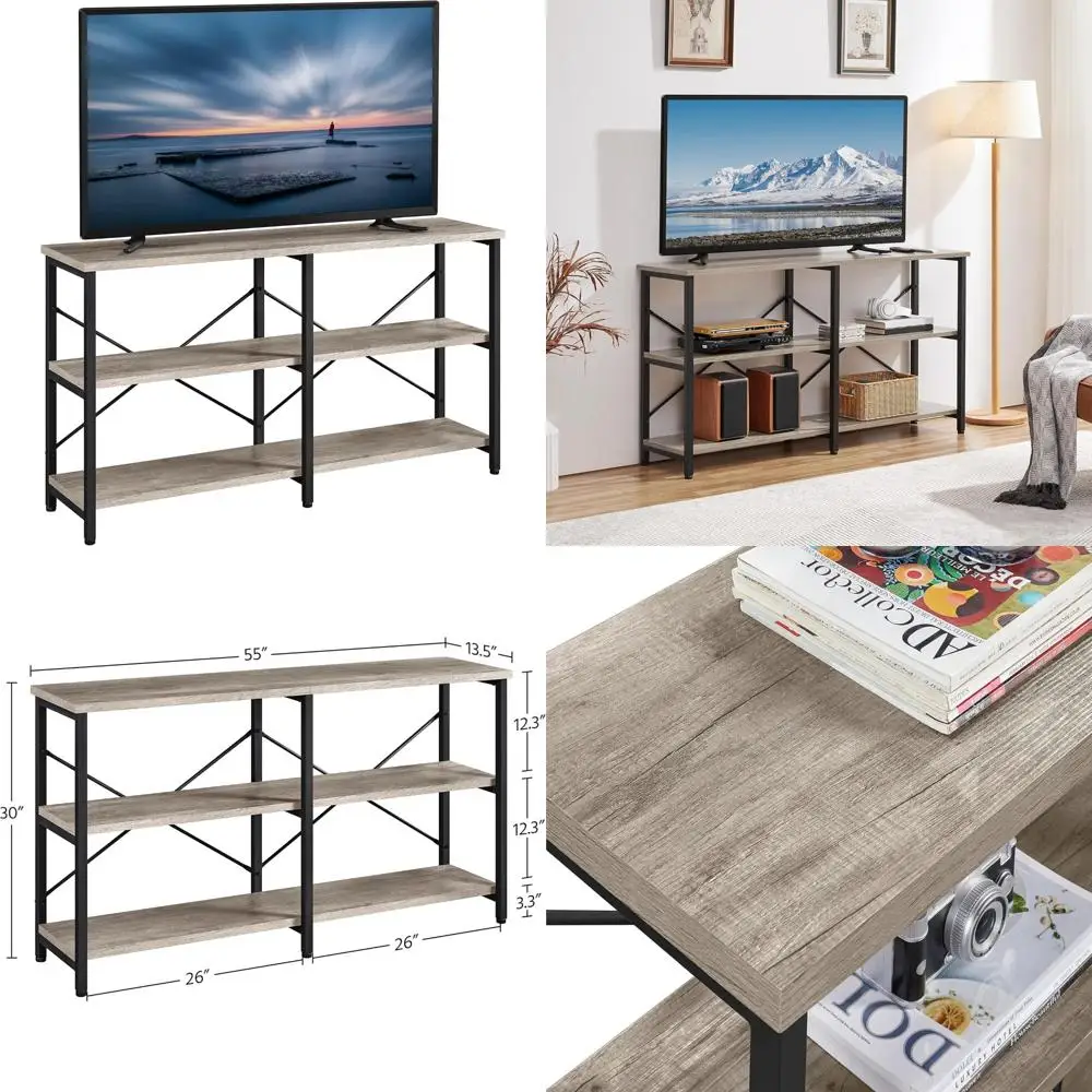 

65 Inch TV Stand, 55 Inch Media Console Table with 3-Tier Storage Shelves for Living Room Entertainment Center