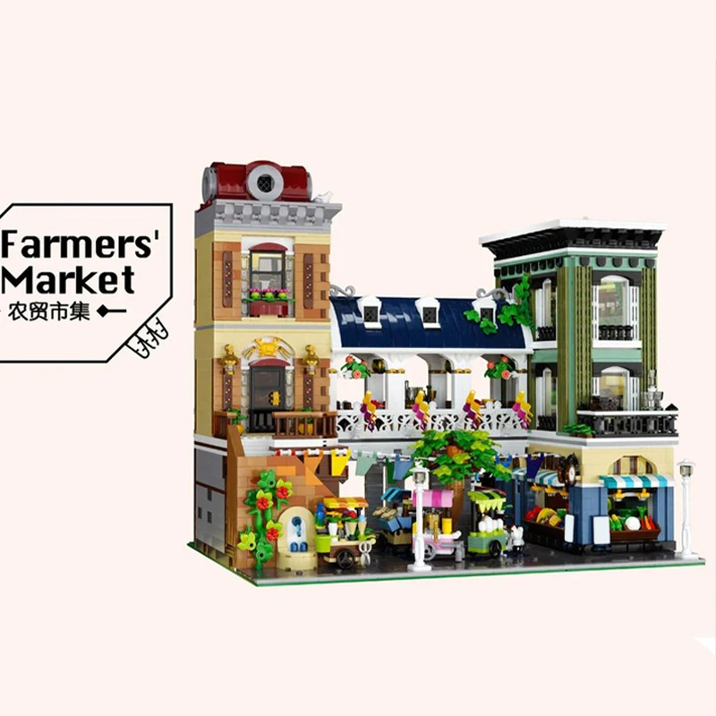 

4843 шт. MOC фермерский рынок модульная модель здания DIY творческая сборка набор блоков яркий Streetview архитектура подарок