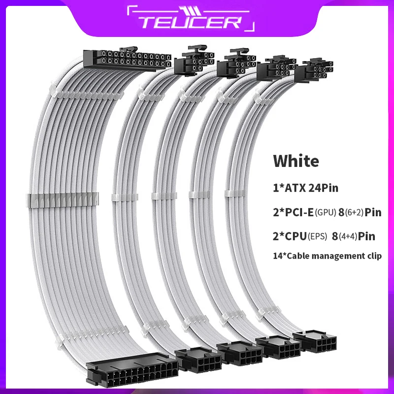 TEUCER TC-35 Series PSU Extension Cable Kit , Solid Color Cable Solid Combo 350mm ATX24Pin PCI-E8Pin CPU8Pin With Combs