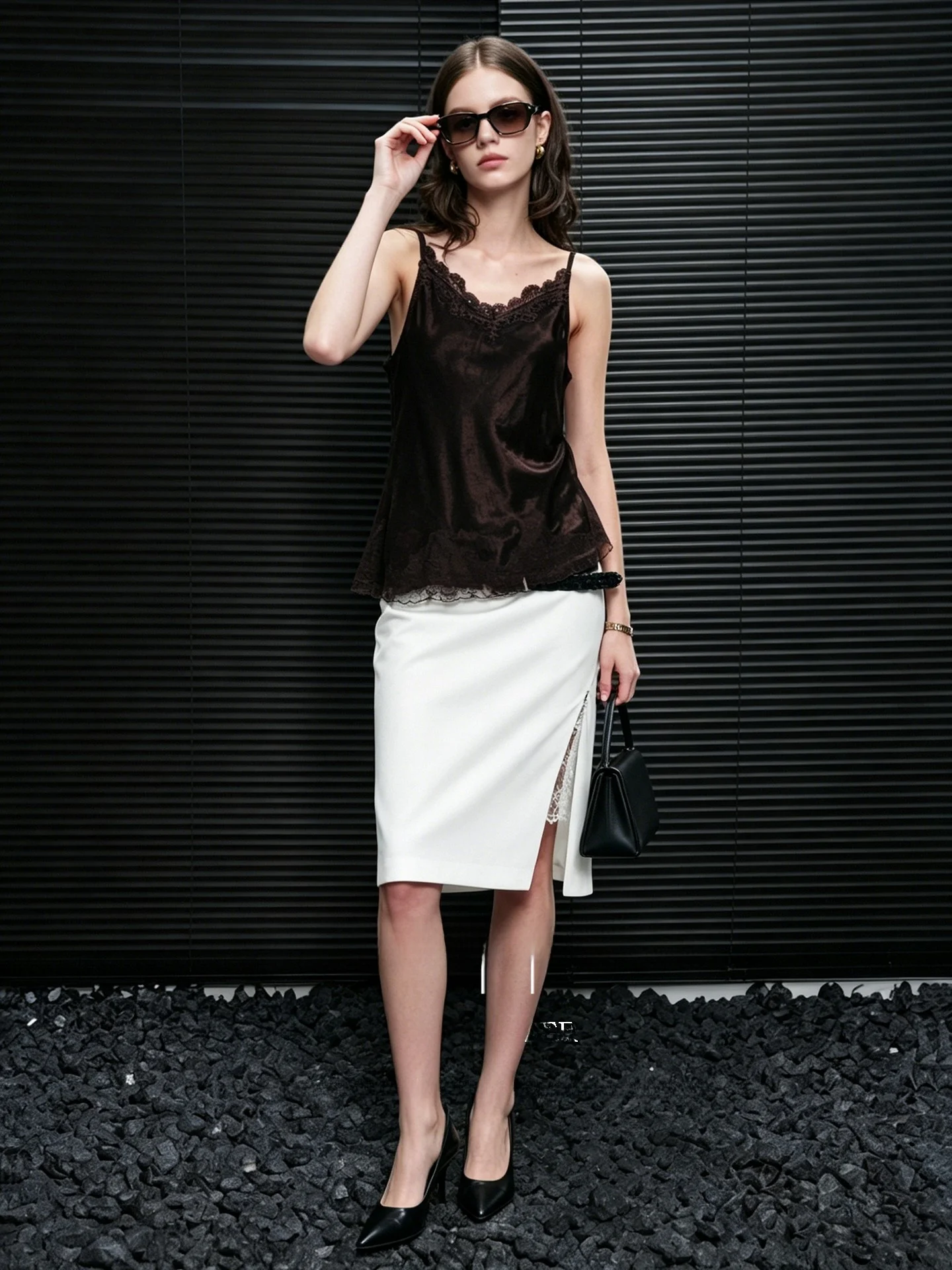 Elegant Lace Splice  Skirt Women's High Waist Wrap around Skirt White Color French Style for Daily Travel Commuting
