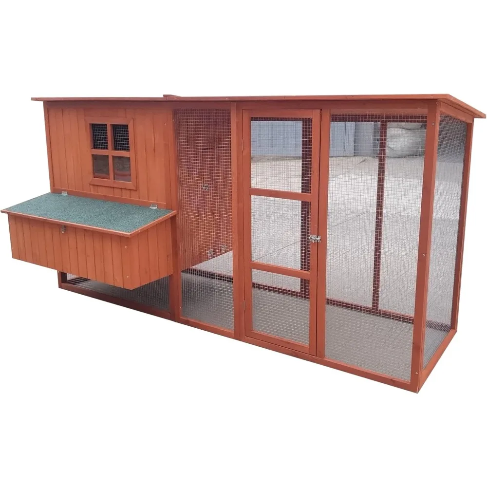 

87" Wood Chicken Coop,Backyard Hen House for 4-6 Chickens,cages with 3 nesting box & new run.