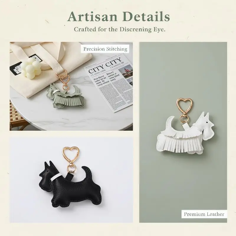 Eco-friendly PU Leather Schnauzer Keychain Decorative Bag Pendant Practical Car Accessory for Office Workers