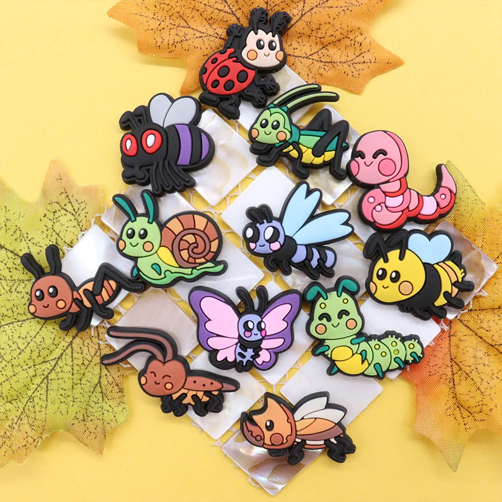 1-12 قطعة الحشرات كاتربيلر الحلزون النمل الخنفساء الأحذية البلاستيكية السحر اكسسوارات الاطفال الأحذية أبازيم صالح الأساور هدية عيد ميلاد