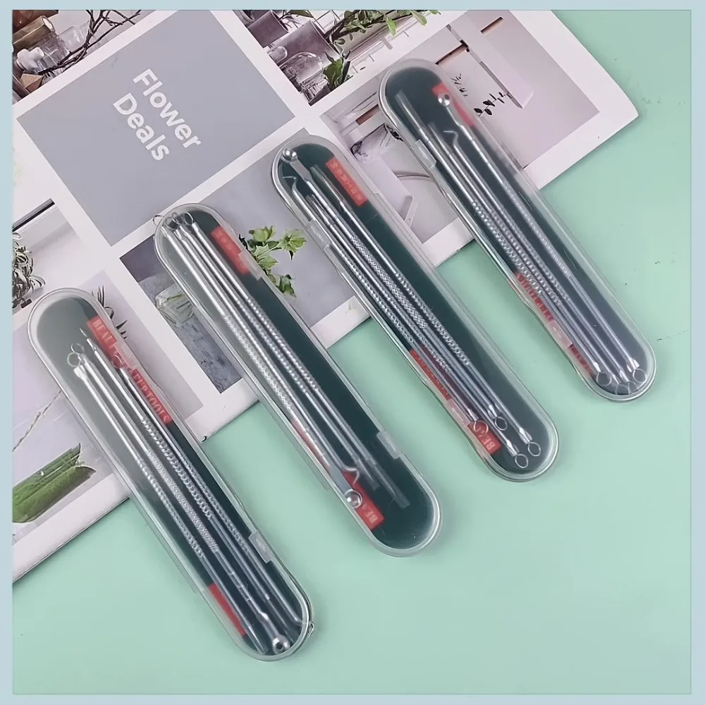 4 Stuks Acne Puistjes Comedondrukker Clip Ultrafijne Pincet Zwarte Stippen Mee-eter Extractor Acne Naald Facial Cleaner huid