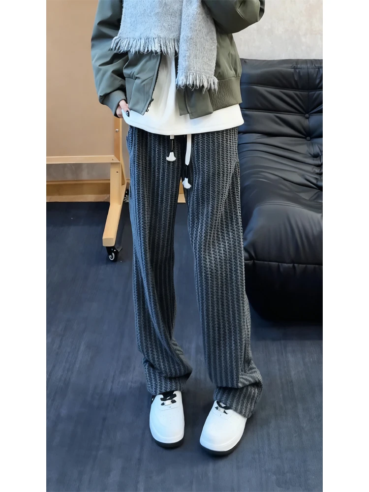 

Мужские прямые брюки на флисовой подкладке, осенне-зимние, в американском ретро-стиле, свободного кроя, повседневные спортивные штаны