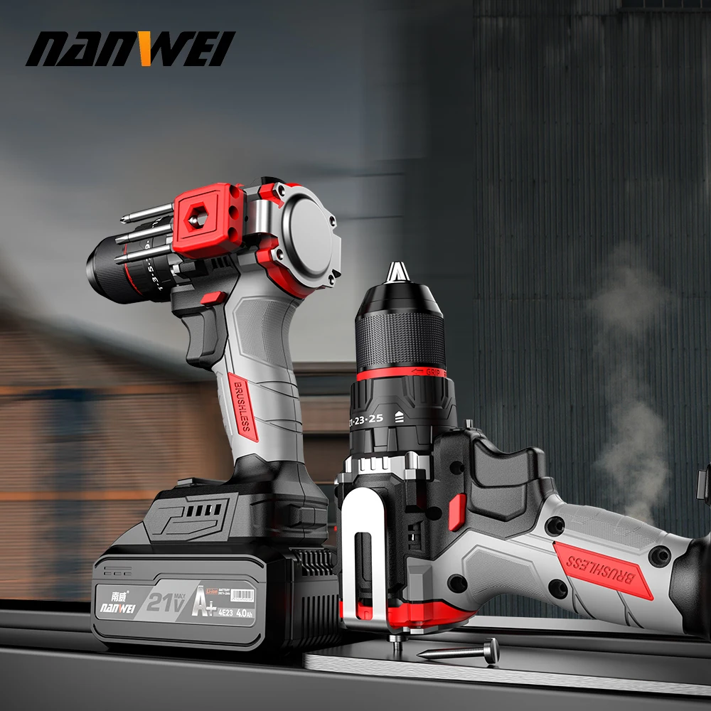 NANWEI 21V Brushless Knockout Drill Household Impact Drill Electric Screwdriver Metal Ratchet Chuck