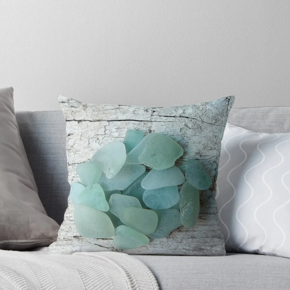 Sea Foam Sea Glass Shades Light Turquoise on Pale Wood Throw Pillow luxury throw pillow covers Cushions Home Decor pillow