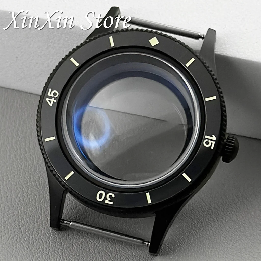 PVD Black 40mm Retro Luminous Bezel Diving Double Domed Coated AR Sapphire Glass Titanium Watch Case For NH34 NH35 NH36 Movement