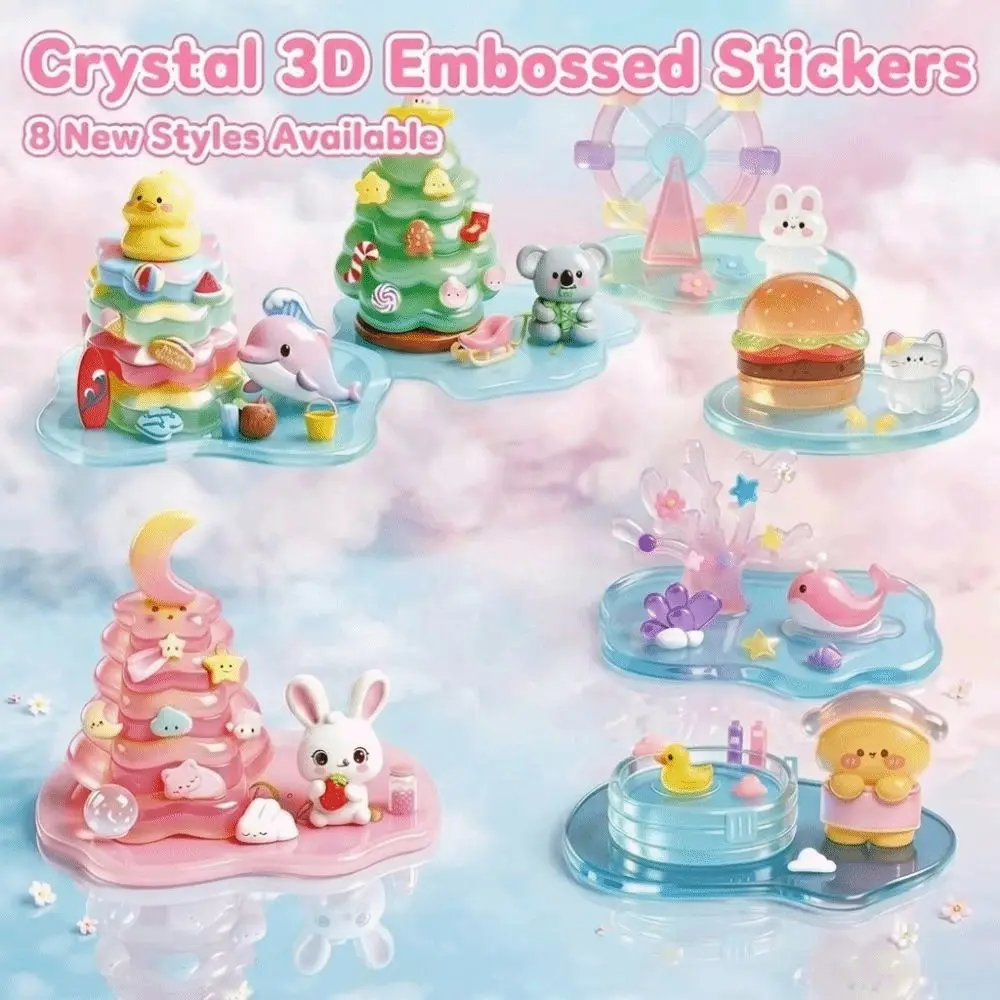 Drop Glue 3D DIY Crystal Stickers Bear Rabbit Handcraft Cartoon Stacking Stickers Removable Waterproof Relief Ornament Stickers