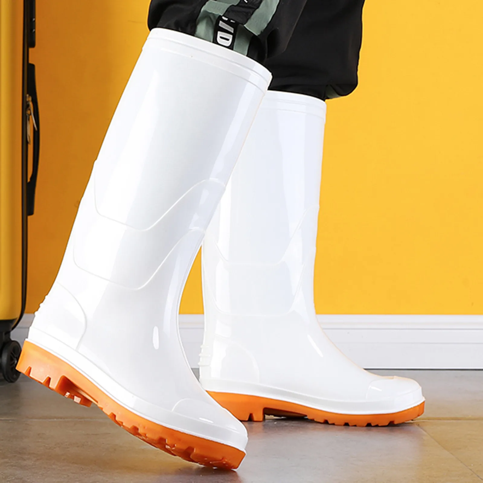 Outdoor Garden Water Shoes Women's Rain Boots Summer Labor Protection Anti-Slip Cylinder Pvc Wear-Resistant Shoes Yellow 2024