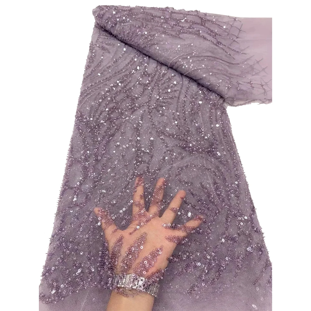 Latest Elegant African Glitter Sequins Beads Lace Fabric High Quqlity Suitable for all kinds of dresses Handicraft DIY Fabric