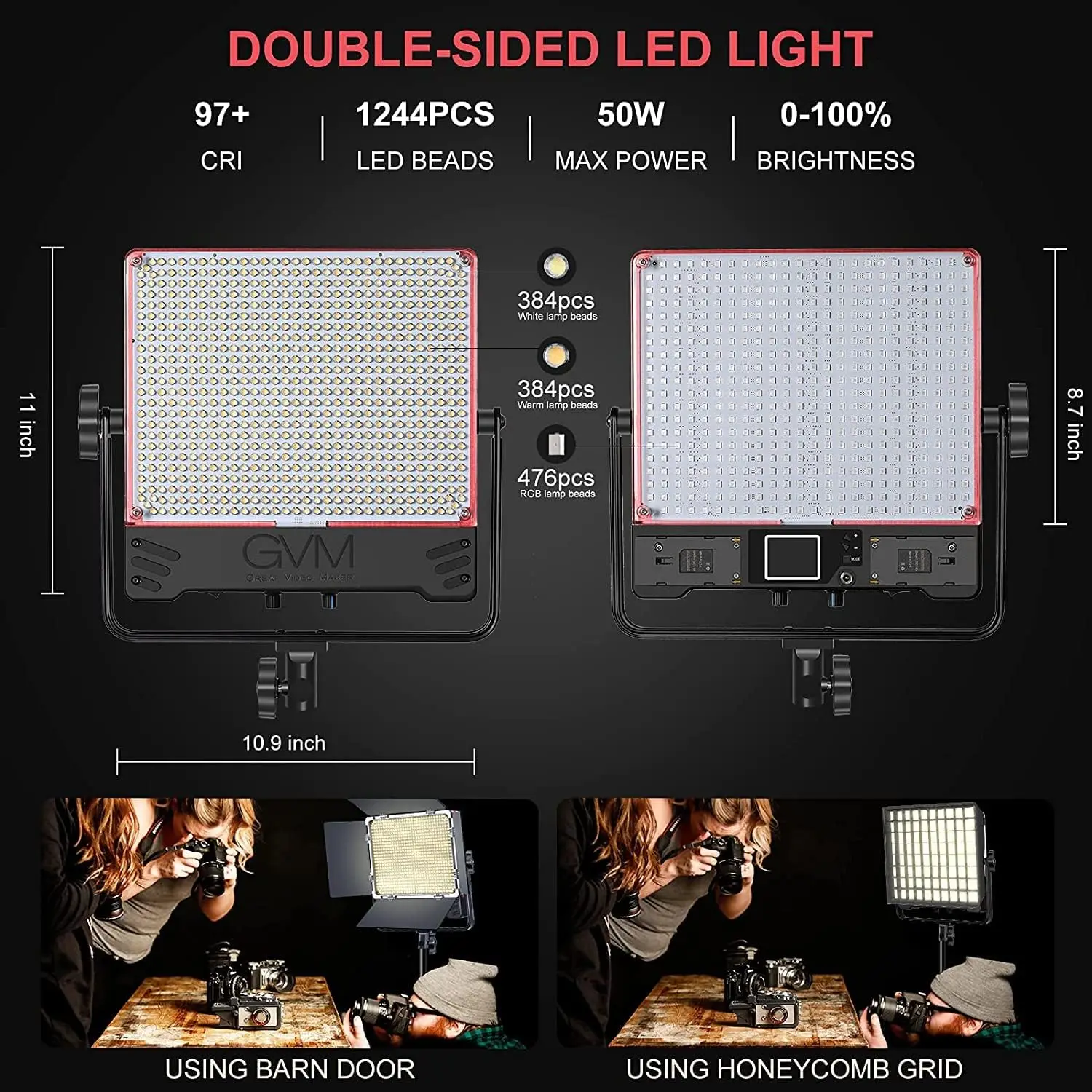 GVM 50SM LED Video Light with Softboxes RGB Bi-Color Double Sided video shooting lights  Kit with Bluetooth Control 2 Packs