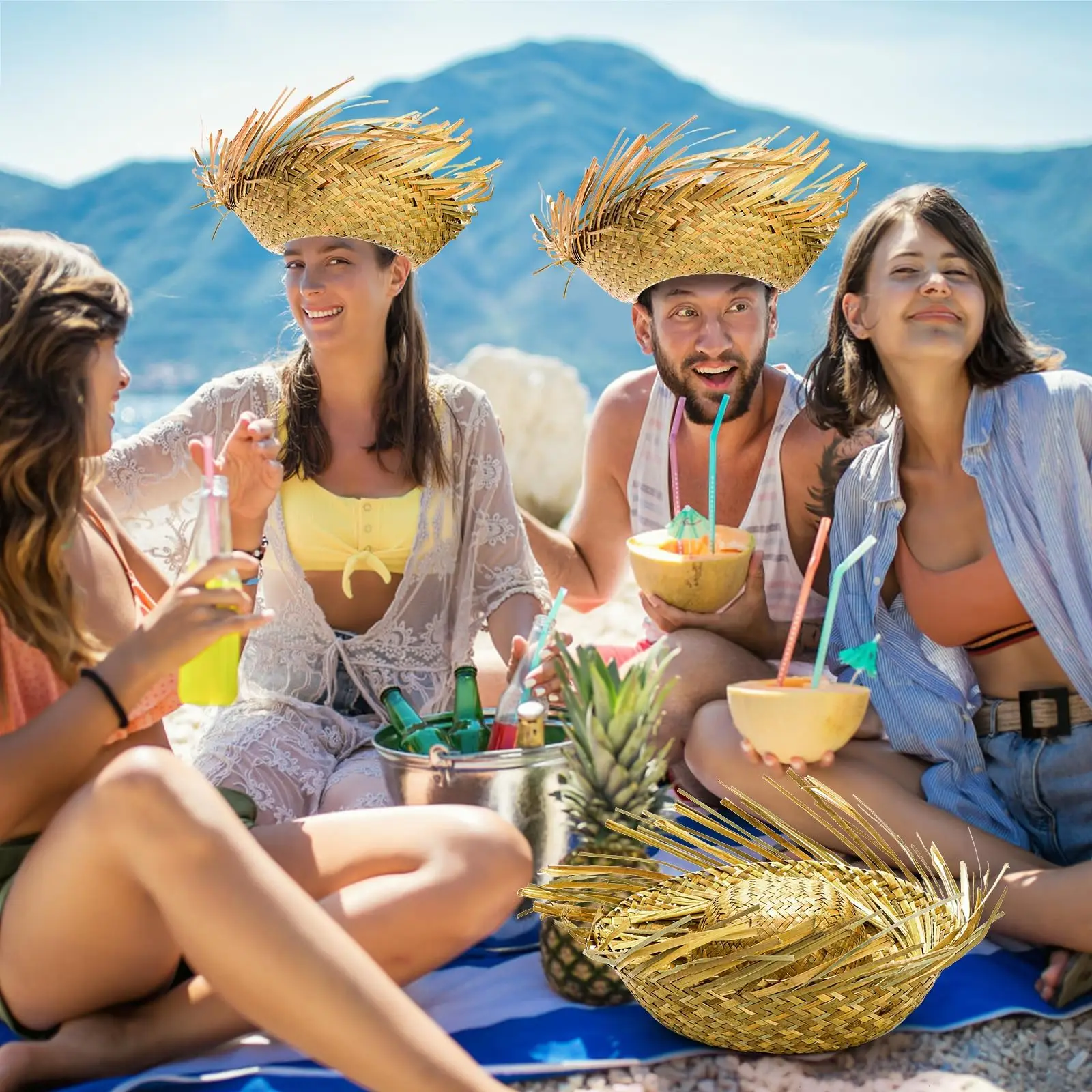Pack De 2 Sombreros Hawaianos De Paja Tejida – Estilo Isleño De Ala Ancha Para Playas, Fiestas Luau, Tiki Y Atuendos De Verano Unisex