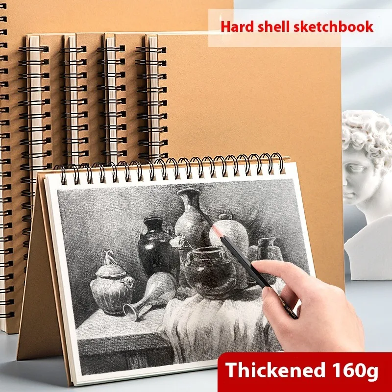 Borrence A3/A4/A5/8K/16K Sketchbook Thick Paper 160 GSM Brown Spiral Notebook Professional Watercolor Book Art School Stationery