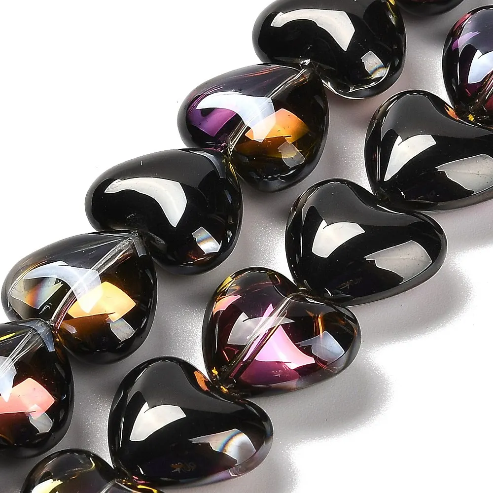 50pcs Electroplate Glass Heart Shape Beads Black Top Drilled Loose Spacer Beads for DIY Bracelet Necklace Jewelry Making Craft