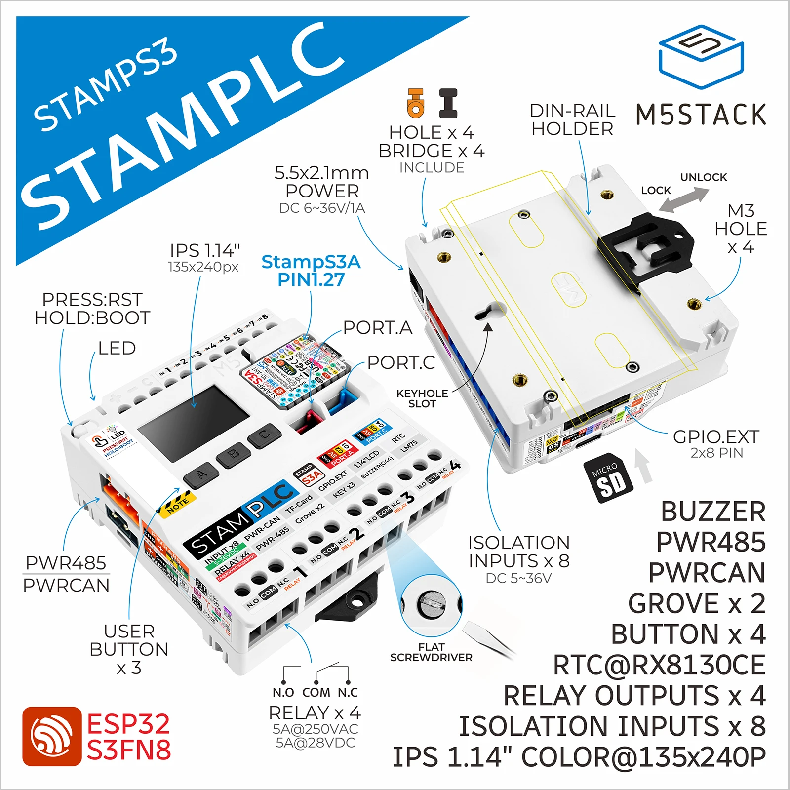 

M5Stack Official M5stamp PLC Controller with M5stampS3