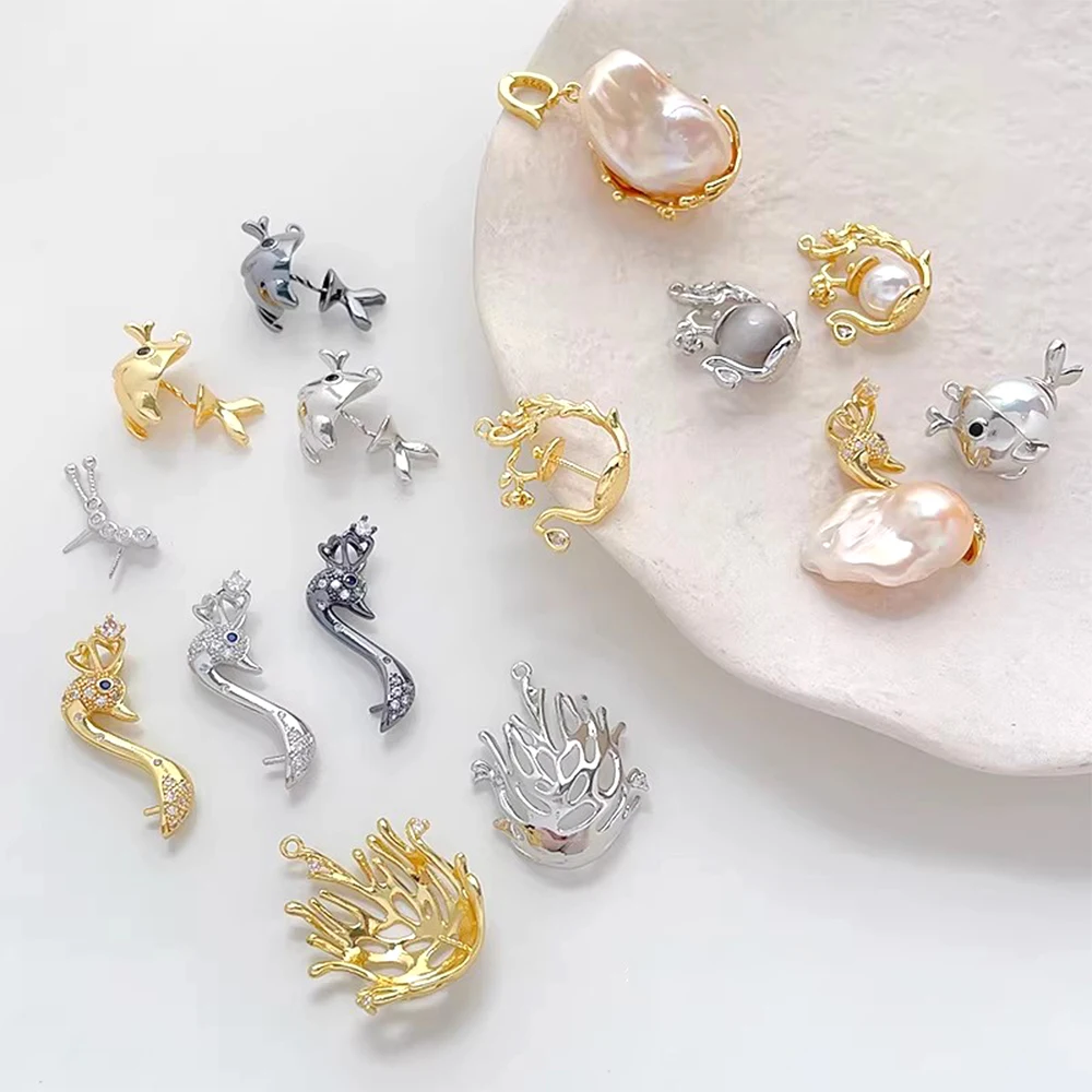 Brass Plated with Genuine Gold Swan Butterfly Snail Fish Pin Pendant DIY Makes Fashionable Jewelry Baroque Doll Accessory