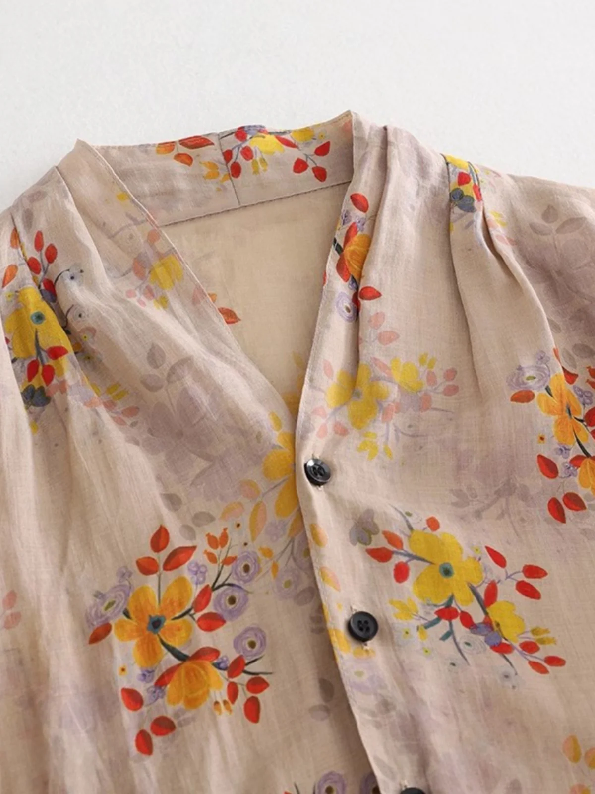 Leve estampa floral irt botão único v-ne longo sve casual primavera topo para mulheres plus size mistura de algodão confortável