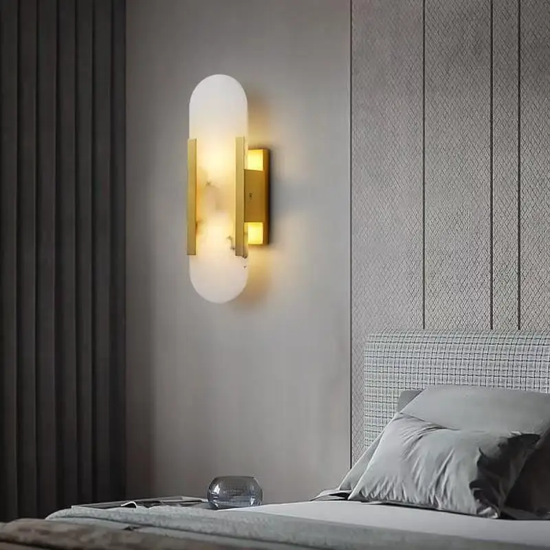 Modern Stone Wall Lamp Stone Marble Light Fixtures Black Gold Color G4 Socket for Bedroom Living Room Decoration Hotel Restauran