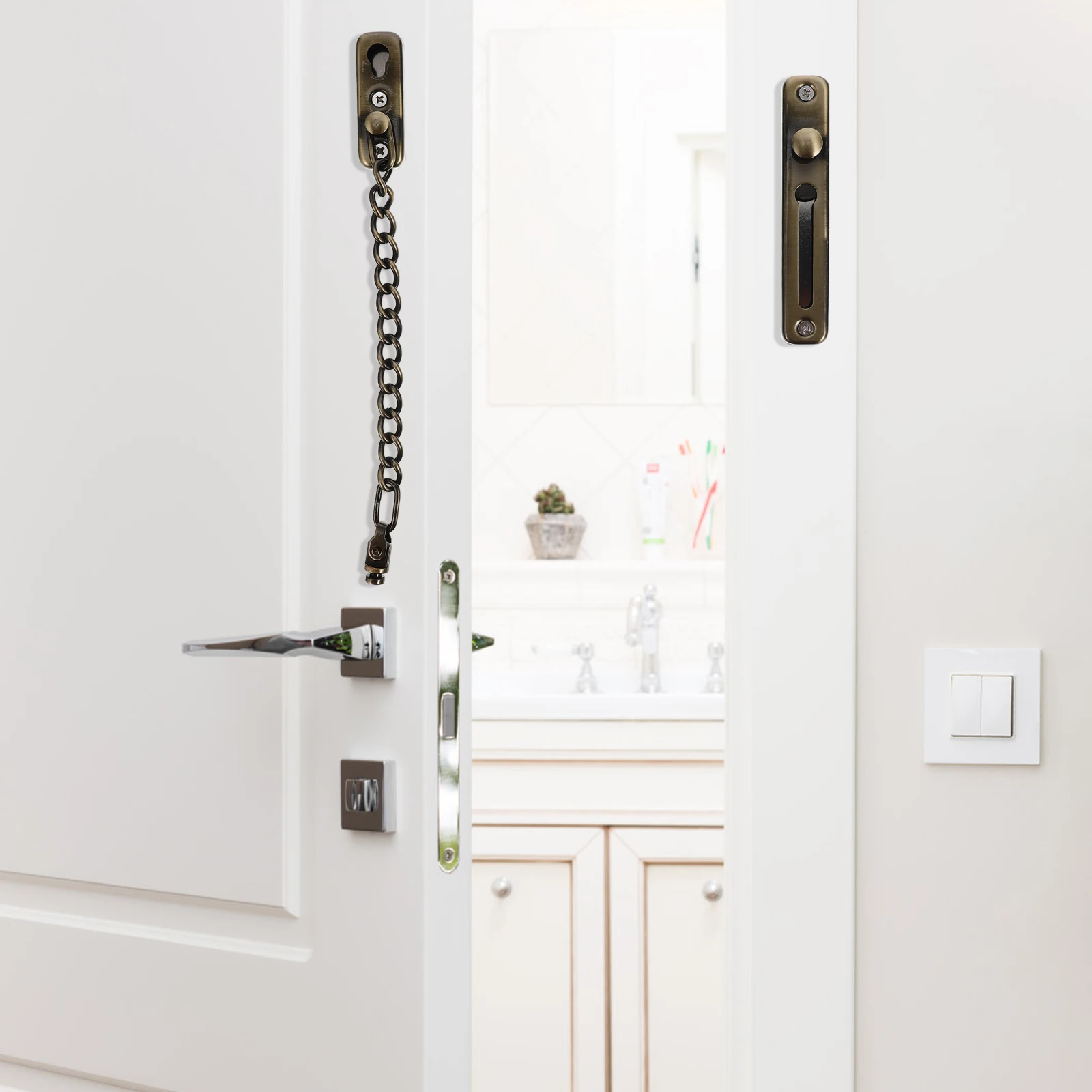 

Punch-free Door Chain Lock Home Security Proof Front Stainless Steel Childproof Locks