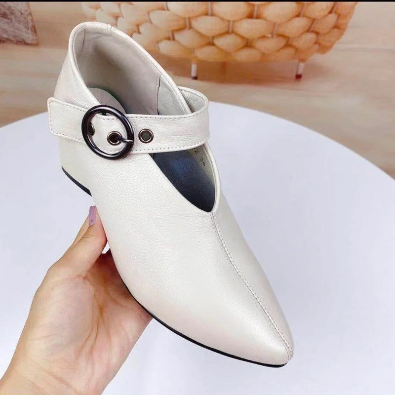 

2022 Summer New Solid Color All-match High-heeled Shoes Women's Buckle Soft-faced Pointed Toe Thick-heeled Leather Shoes Women